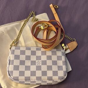 Checkered small crossbody  purse - Cream and Gray.